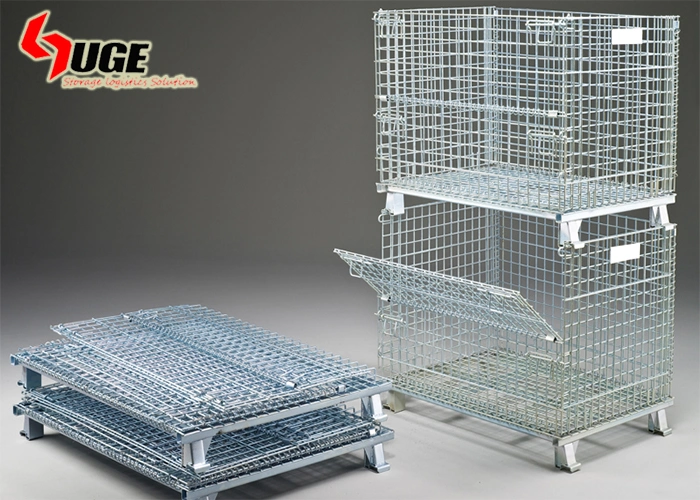 Heavy Wire Mesh Container Foldable Pallet Warehouse Lockable Storage Cages