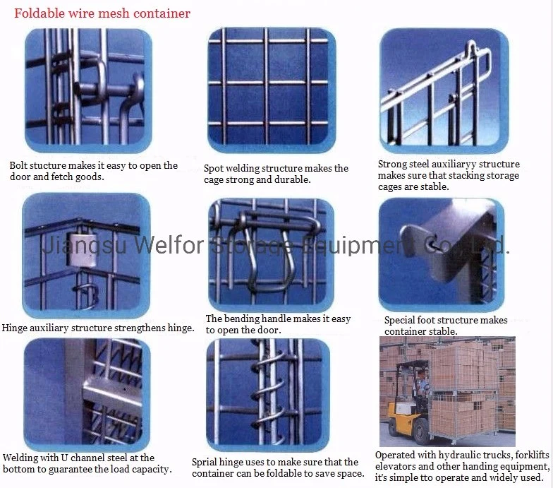 Stackable Folded Galvanized Steel Welded Heavy Duty Wire Mesh Stillage with Wheels