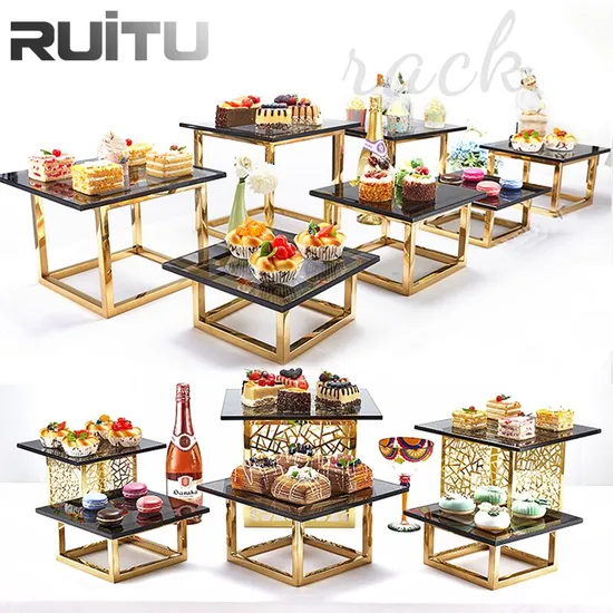 Pedestal PARA Light Refreshments Pastry Cupcake Riser Hexagon Shape 3 Layer Stainless Steel Wedding Fruit Cake Stand Dessert Buffet Display Racks in Dubai
