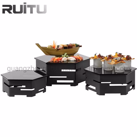 Pedestal PARA Light Refreshments Pastry Cupcake Riser Hexagon Shape 3 Layer Stainless Steel Wedding Fruit Cake Stand Dessert Buffet Display Racks in Dubai