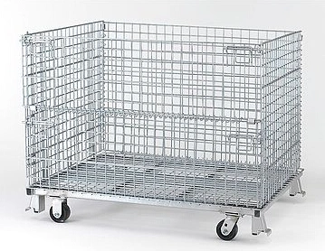 China Supplier Heavy Duty Metal Foldable Wire Mesh Container Storage Cage with Wheels