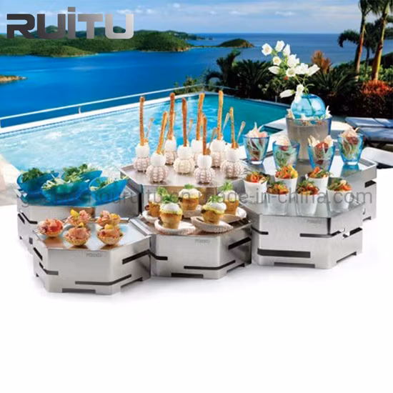 Pedestal PARA Light Refreshments Pastry Cupcake Riser Hexagon Shape 3 Layer Stainless Steel Wedding Fruit Cake Stand Dessert Buffet Display Racks in Dubai