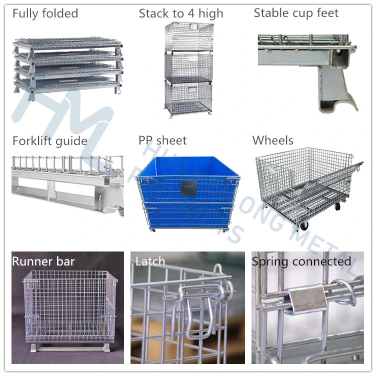 Welded Galvanized Collapsible Stackable Storage Heavy Duty Portable Shipping Steel Wire Mesh Cage Containers