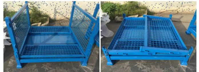 Cage Wire Mesh Gas Cylinder with Wheels Foldable Metal Pallet Collapsible Bin Box Storage Container