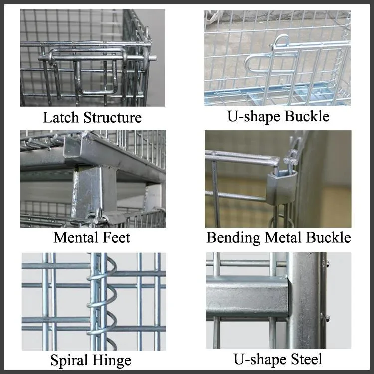 Metal Storage Bins Hot DIP Galvanized Collapsible Box Mesh Storage Cage Wire Container Pallet